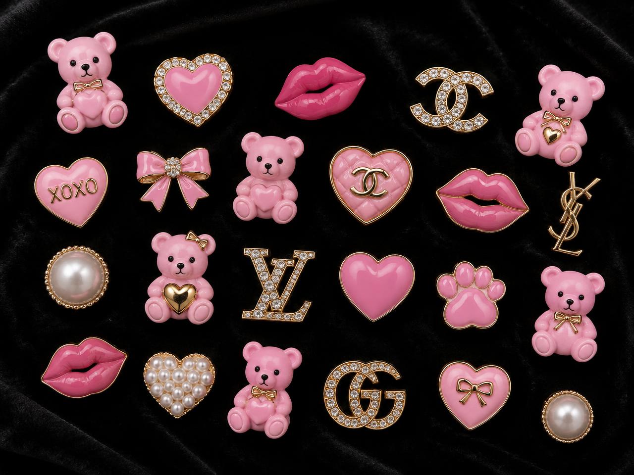 Charms roses luxe, oursons, cœurs, lèvres